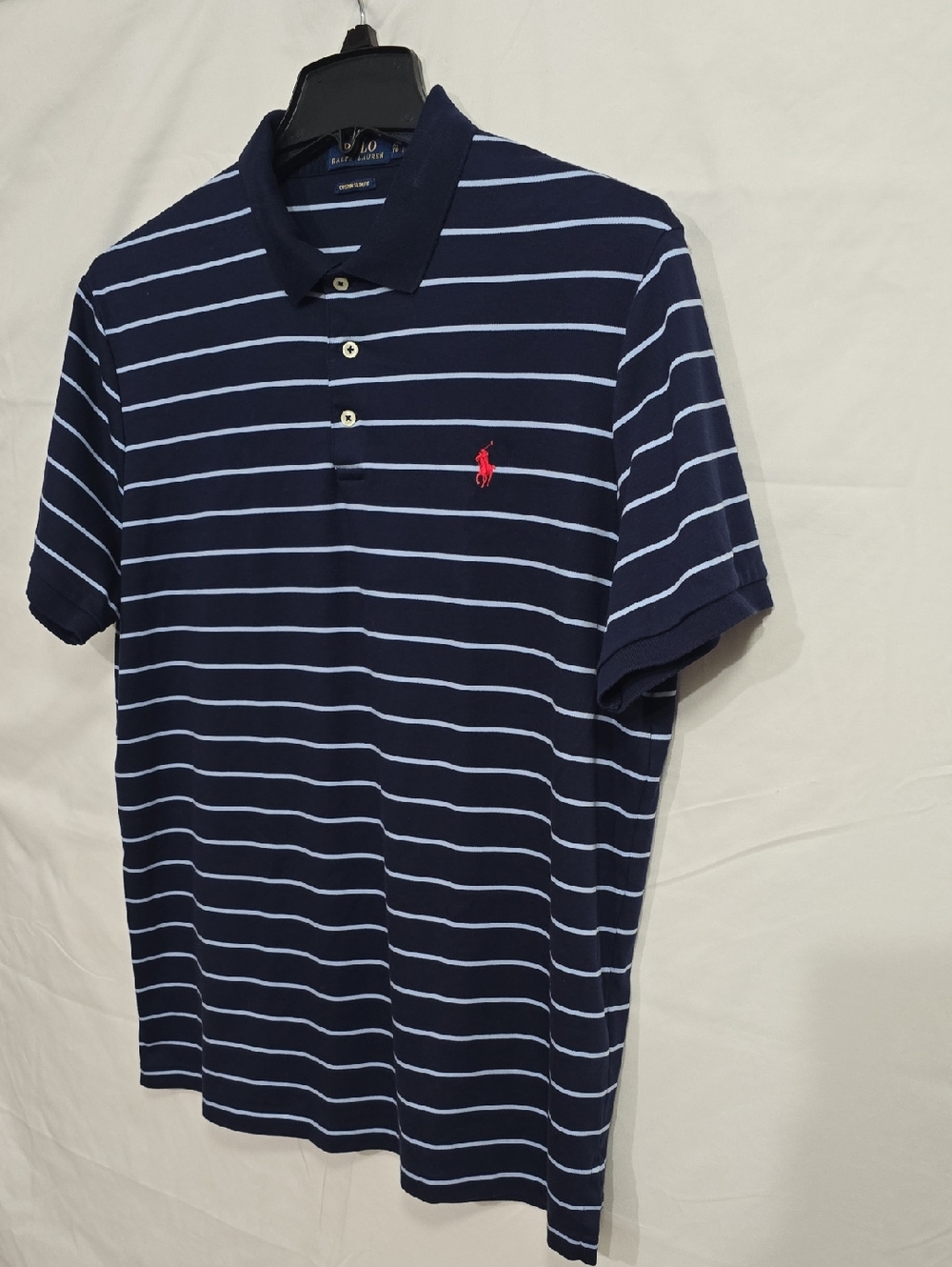 Polo Ralph Lauren Mens XL Slim Fit Polo Shirt Blue W/ Stripe Logo - Picture 6 of 10